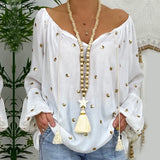 Beige Fringe Necklace Glass Wooden Star Pendant Jewelry