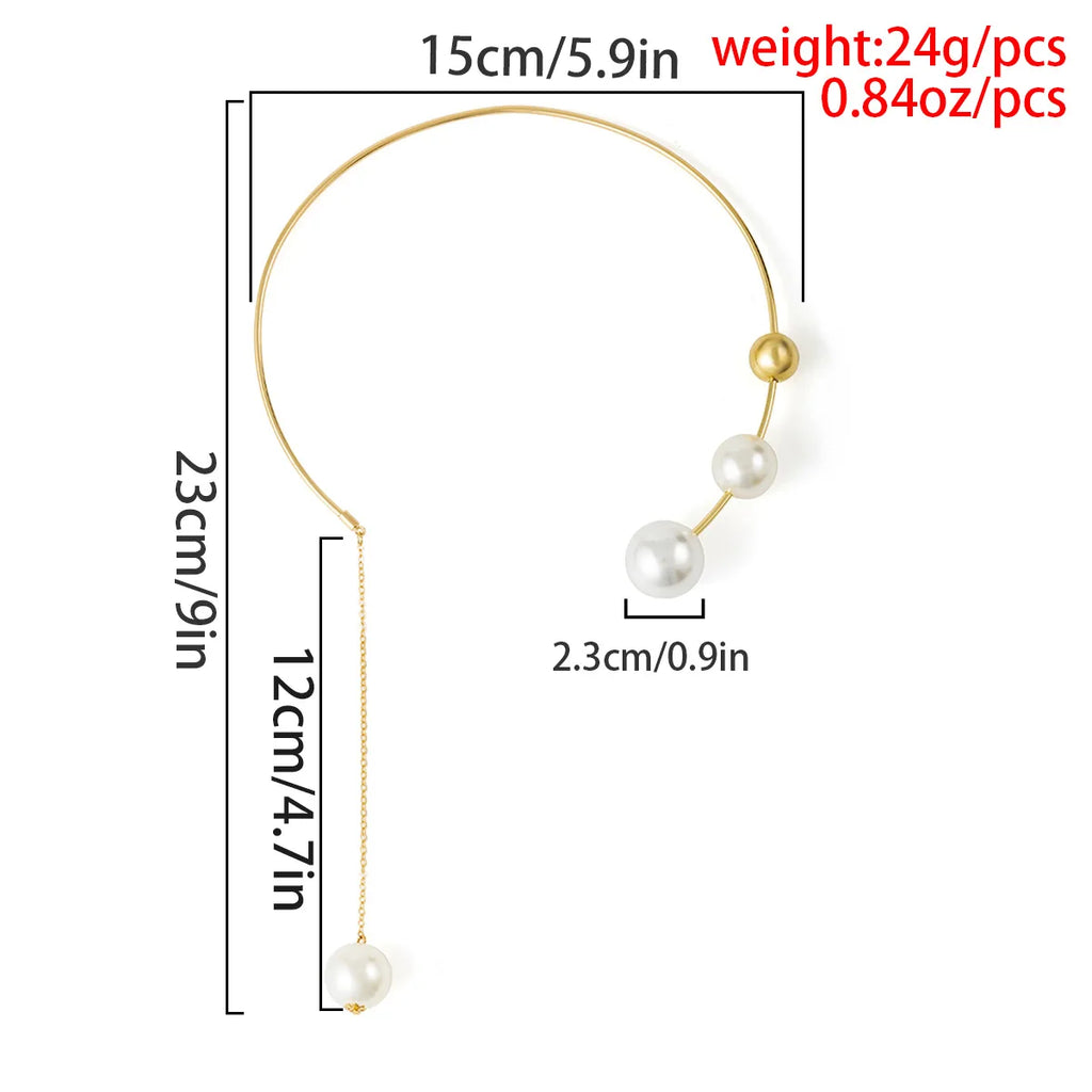 Long Pearl Metal Pendant Necklace For Women