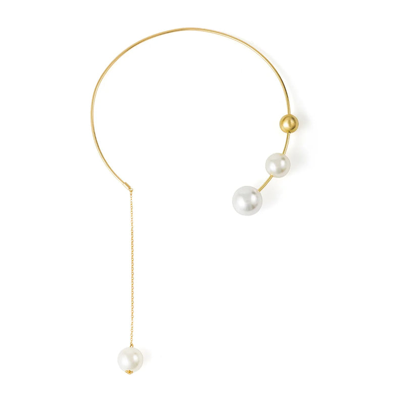 Long Pearl Metal Pendant Necklace For Women