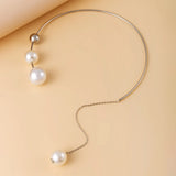 Long Pearl Metal Pendant Necklace For Women
