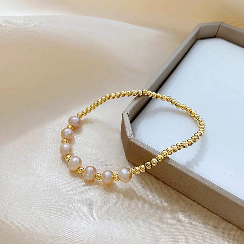 Pink Freshwater Pearl 14K Filled Female Bracelet Jewelry For Women Beads Chain