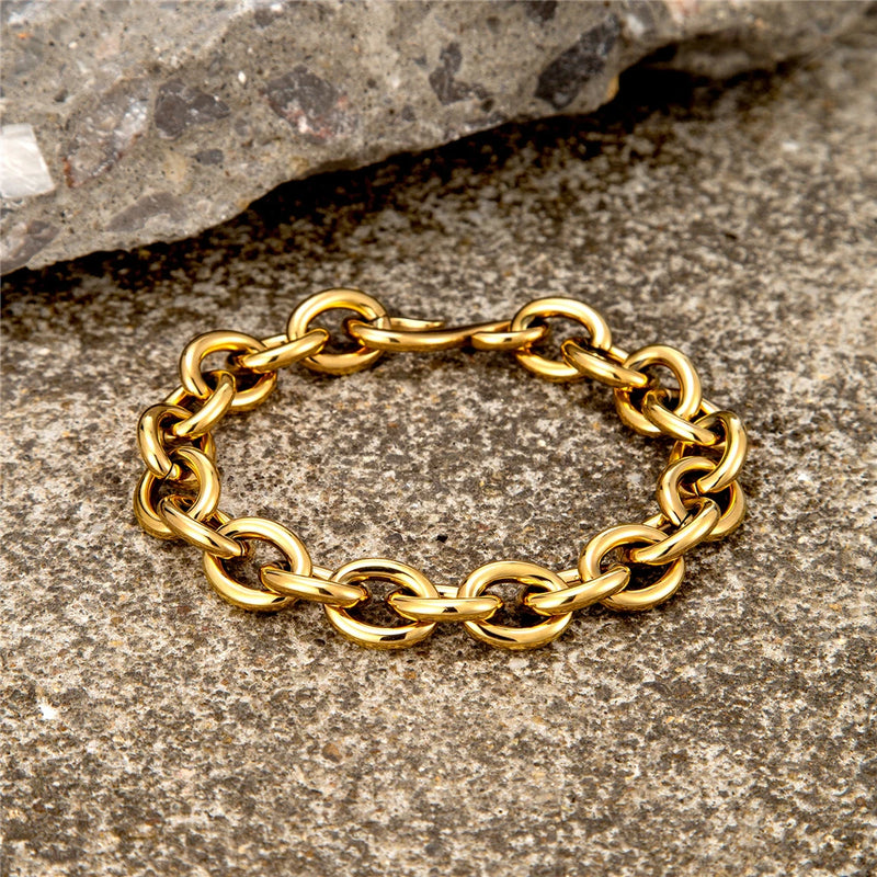18K Plated Cuban Chain Wristband Stainless Steel Golden Bracelet