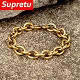 18K Plated Cuban Chain Wristband Stainless Steel Golden Bracelet