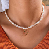 Simulated Pearl Beaded Necklace For Women DIY Golden English Alphabet Letter Ini