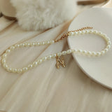 Simulated Pearl Beaded Necklace For Women DIY Golden English Alphabet Letter Ini