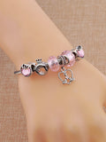 Birds Flowers Bead Bracelet Pink Crystal Charm Bangle Jewelry