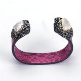 Snake Leather Rhinestone Shell Cuff Bangle 6 Colors