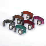 Snake Leather Rhinestone Shell Cuff Bangle 6 Colors