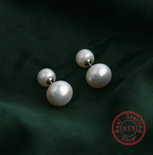 925 Silver Freshwater Stud Earring Double Irregular Pearl Ball Jewelry