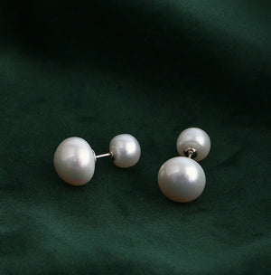 925 Silver Freshwater Stud Earring Double Irregular Pearl Ball Jewelry