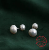925 Silver Freshwater Stud Earring Double Irregular Pearl Ball Jewelry