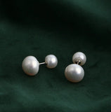 925 Silver Freshwater Stud Earring Double Irregular Pearl Ball Jewelry