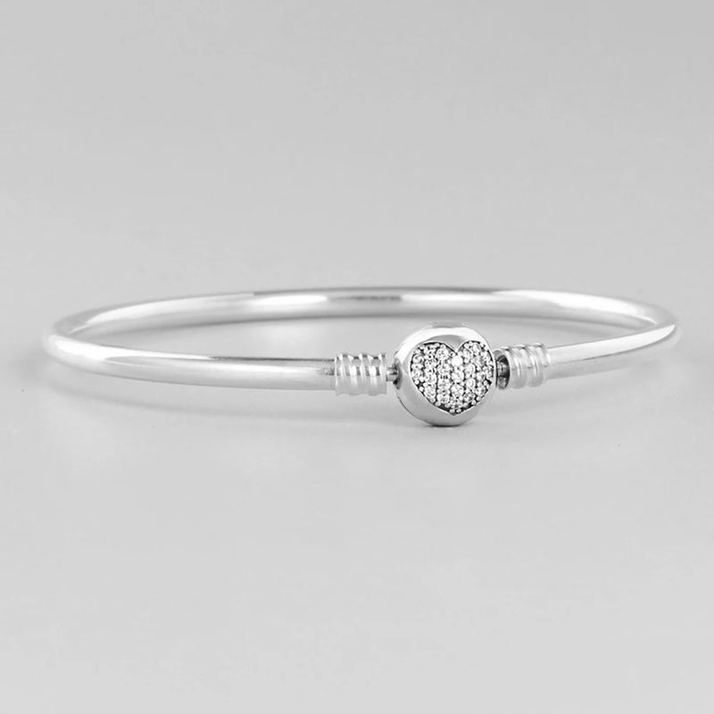 Heart Clasp Bangle Sparkling Logo Womens DIY Jewelry Gift