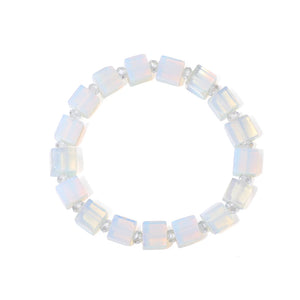 Opal Beaded Bracelet Cube Stone Charm Elastic Jewelry