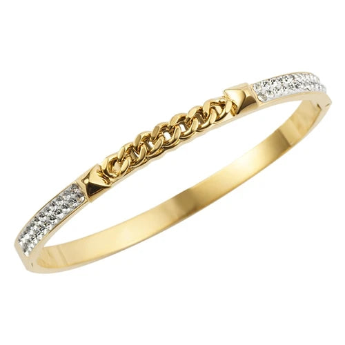 Stainless Steel Bangles with Cubic Zirconia Crystals