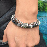 Stainless Steel Chain Malachite Stone Men's Bracelet