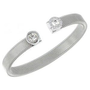 Stainless Steel Cuff Bangle Bracelet for Women CZ Roman Letter Wristband