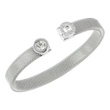 Stainless Steel Cuff Bangle Bracelet for Women CZ Roman Letter Wristband