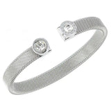 Stainless Steel Cuff Bangle Bracelet for Women CZ Roman Letter Wristband