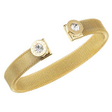 Stainless Steel Cuff Bangle Bracelet for Women CZ Roman Letter Wristband
