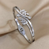 Stainless Steel Wheat Cuff Bracelet Rhinestone Bangles for Women