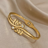 Stainless Steel Wheat Cuff Bracelet Rhinestone Bangles for Women