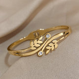 Stainless Steel Wheat Cuff Bracelet Rhinestone Bangles for Women