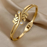 Stainless Steel Wheat Cuff Bracelet Rhinestone Bangles for Women