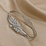 Stainless Steel Wheat Cuff Bracelet Rhinestone Bangles for Women