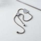 Stainless Steel Flower Adjustable Bracelet Rose CZ Heart Charm Bangle