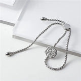 Stainless Steel Flower Adjustable Bracelet Rose CZ Heart Charm Bangle