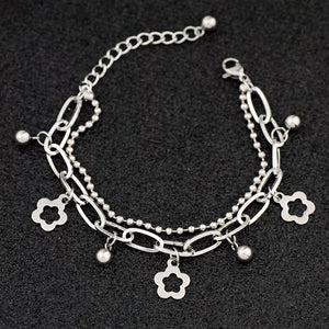 Stainless Steel Flower Bead Double Layer Bracelet