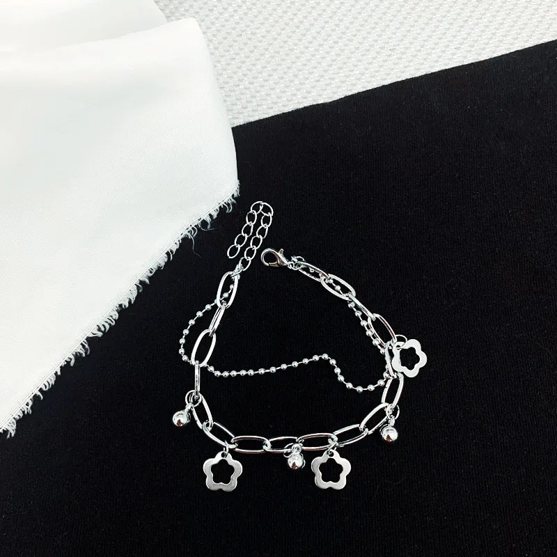 Stainless Steel Flower Bead Double Layer Bracelet