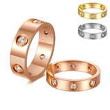 Stainless Steel Rose Love Ring CZ Crystal Wedding Gift