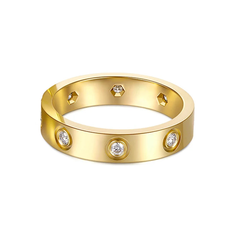 Stainless Steel Rose Love Ring CZ Crystal Wedding Gift
