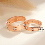 Stainless Steel Rose Love Ring CZ Crystal Wedding Gift
