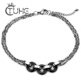 Stainless Steel Silver Chain Bracelet Ceramic Hollow Charm Jewelry