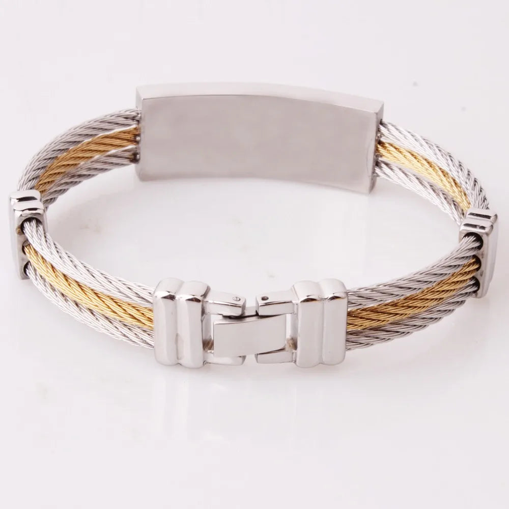 Vintage Cross Rune ID Chain Cuff Bangle Bracelet Mens Boys Wristband