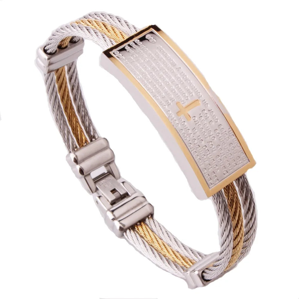 Vintage Cross Rune ID Chain Cuff Bangle Bracelet Mens Boys Wristband
