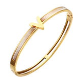 Stainless Steel V Letter Cuff Charm Bangle