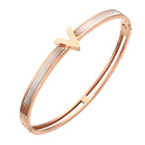Stainless Steel V Letter Cuff Charm Bangle