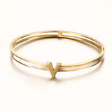 Stainless Steel V Letter Cuff Charm Bangle