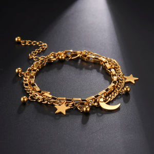 Stainless Steel Women's Double Chain Bracelet for Party