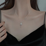 Star Moon Tassel Pendant Necklace Silver Jewelry Wedding Party