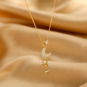 Star Moon Tassel Pendant Necklace Silver Jewelry Wedding Party
