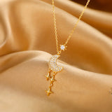 Star Moon Tassel Pendant Necklace Silver Jewelry Wedding Party