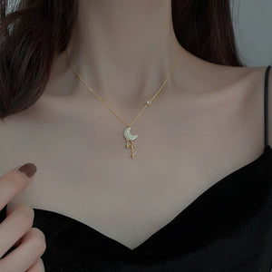 Star Moon Tassel Pendant Necklace Silver Jewelry Wedding Party
