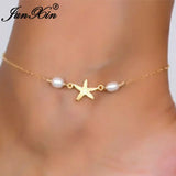 Boho Style Starfish Pearl Anklet for Women Beach Footwear Anklets