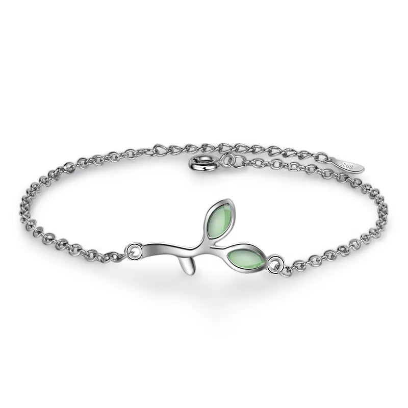 925 Silver Leaf Bracelet Crystal Lady Party Accessories