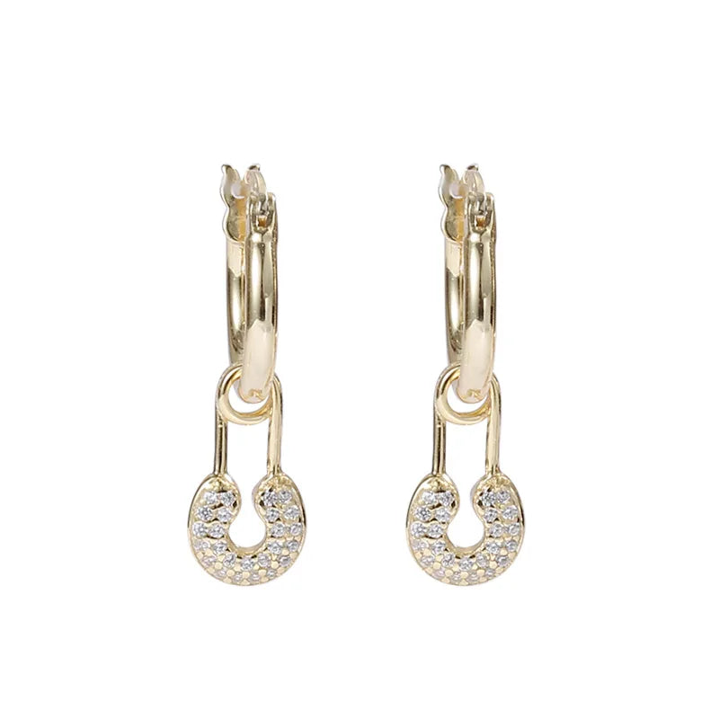 925 Silver CZ Drop Earrings 18K Plated Hoops for Women